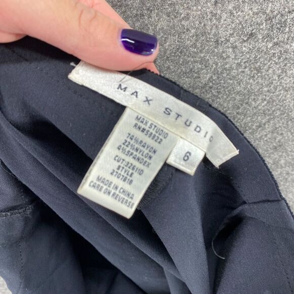 Max Studio Skirt Women 6 Black Straight Midi Zipper Mid Rise Lined Rayon Casual - Picture 9 of 10